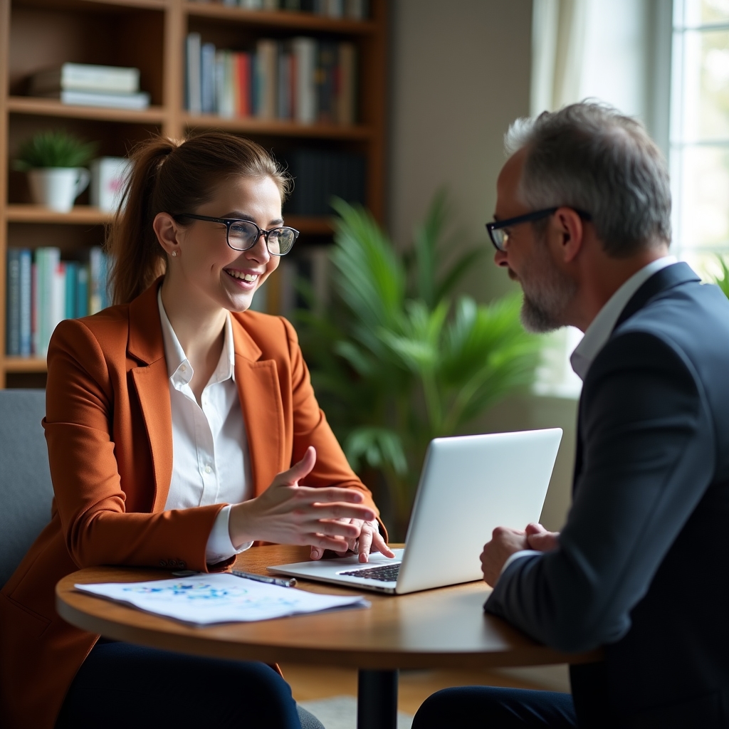 Consultant lucrând cu un client