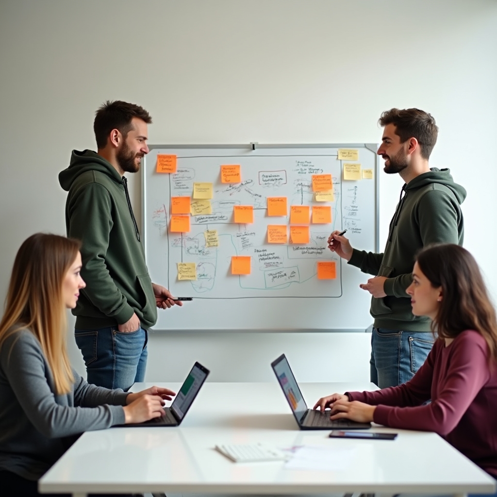 Echipă mică de startup în ședință